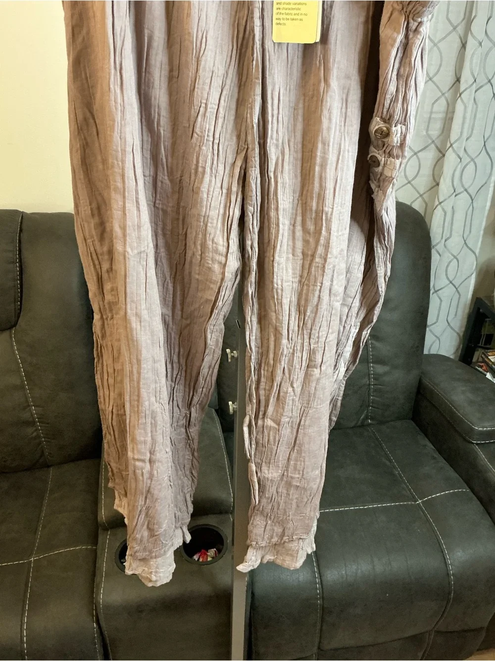 TC Women's Capris in Light Taupe with Button & Tie Detail - Picture 6 of 6